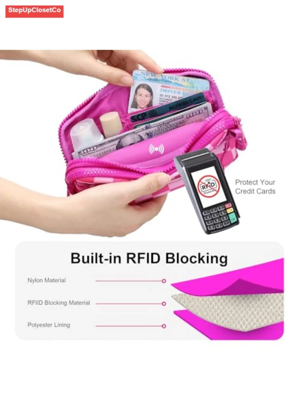 Wristlet RFID Blocking Convertible Crossbody Bag with 4 Zippers